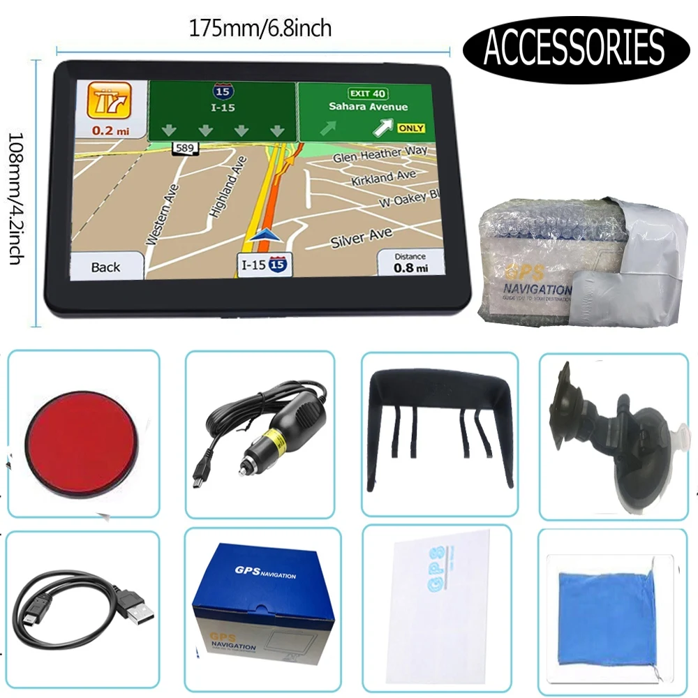 

7 Inch Car GPS Navigation Touch Screen Sat Nav Free Map Navitel 8GB FM Transmitter 2019 Europe North America Australia Map