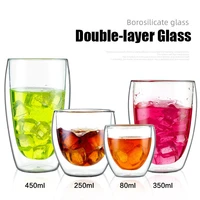 1pcs double wall wine glasses beer coffee mugs heart cups heat resistant healthy drink set transparent drinkware whiskey glass