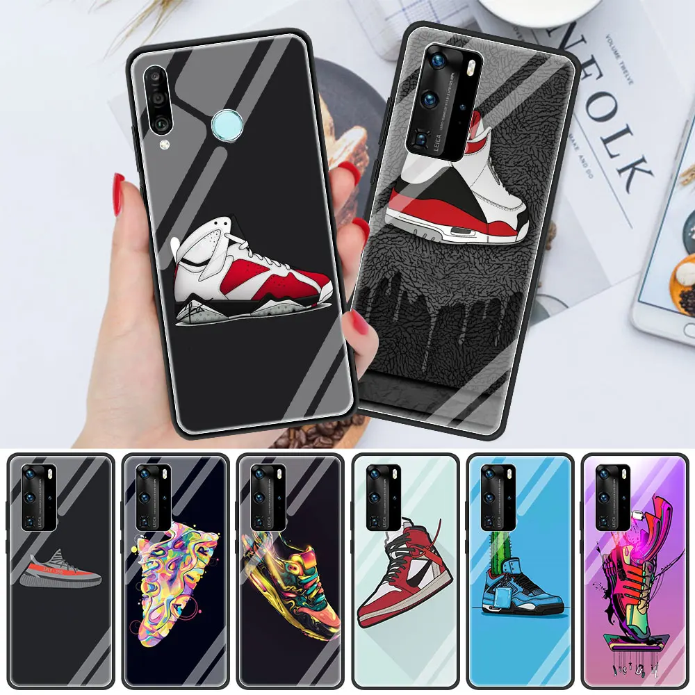 

Sneakers Tempered Glass Coque for Huawei P30 P20 P10 Lite P40 P30 Pro P Smart Pro Z Silicone Edge Phone Case Funda