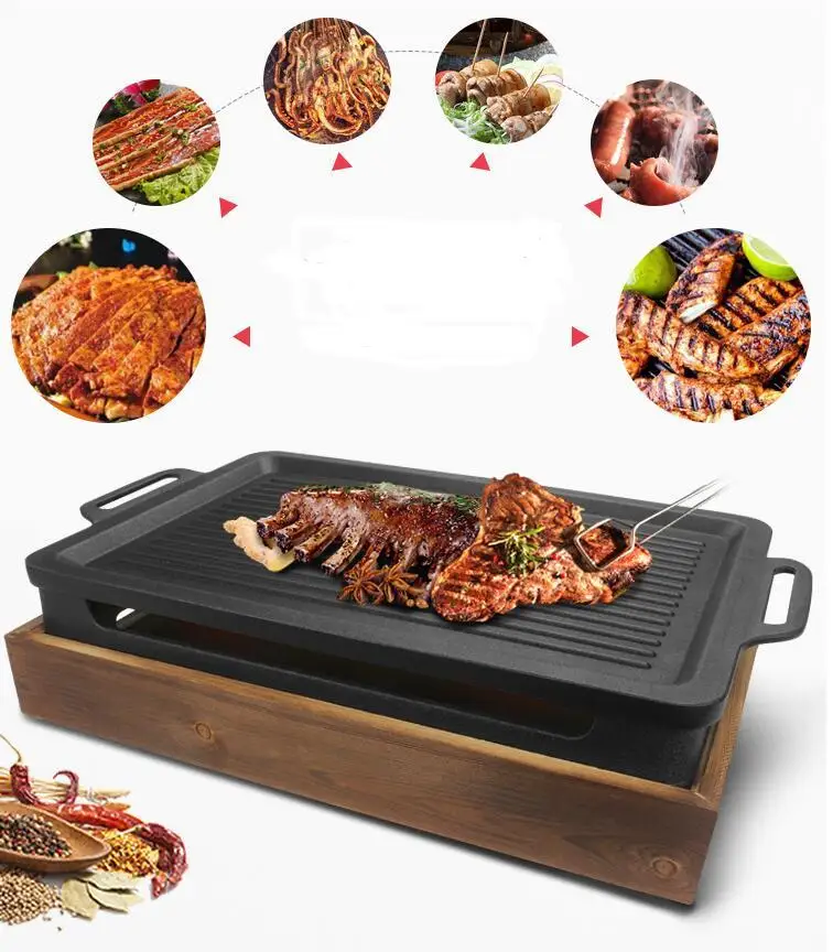 

Korean non stick barbecue plate Japanese Korean barbecue plate steak plate alcohol barbecue oven commercial smokeless barbecue