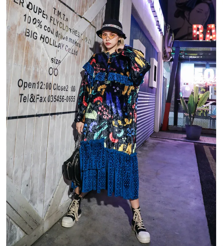Max LuLu модная Корейская одежда осенние женские бархатные уличные Женские Элегантные Цветочные Длинные Платья повседневные Лоскутные Платья