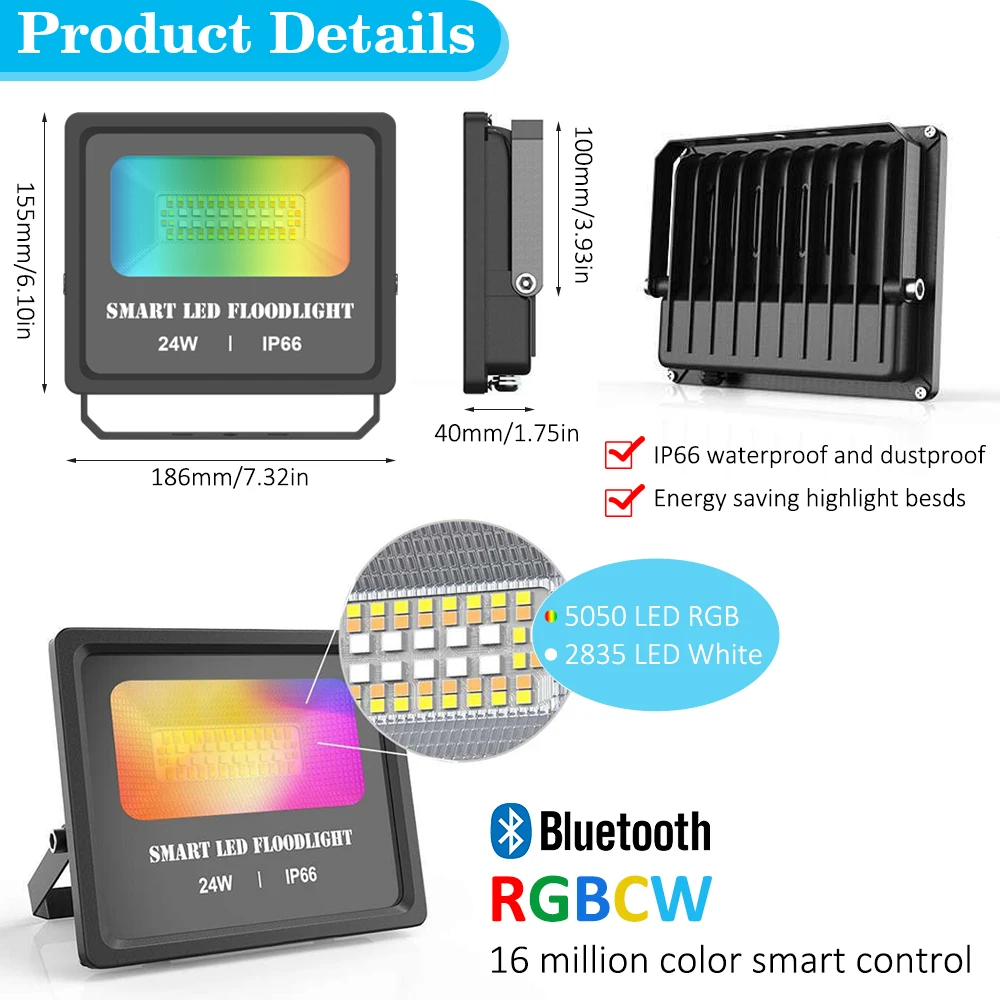 Умный Светодиодный прожектор RGB + CW WW водонепроницаемый Wi-Fi Bluetooth настенный