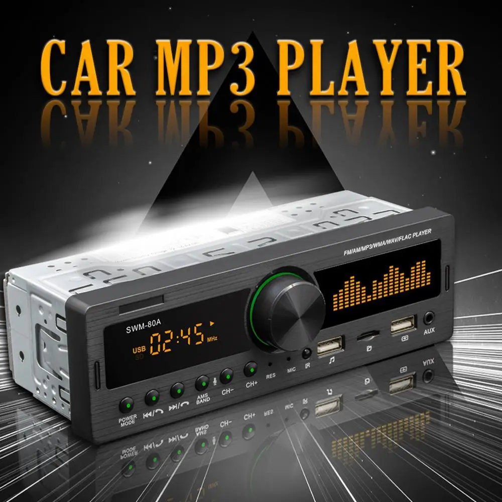 

SWM-80A Handsfree Dual USB Car MP3 Player Powerful FM Radio Bluetooth AUX TF Card U Disk Digital Media Receiver for Car Center C