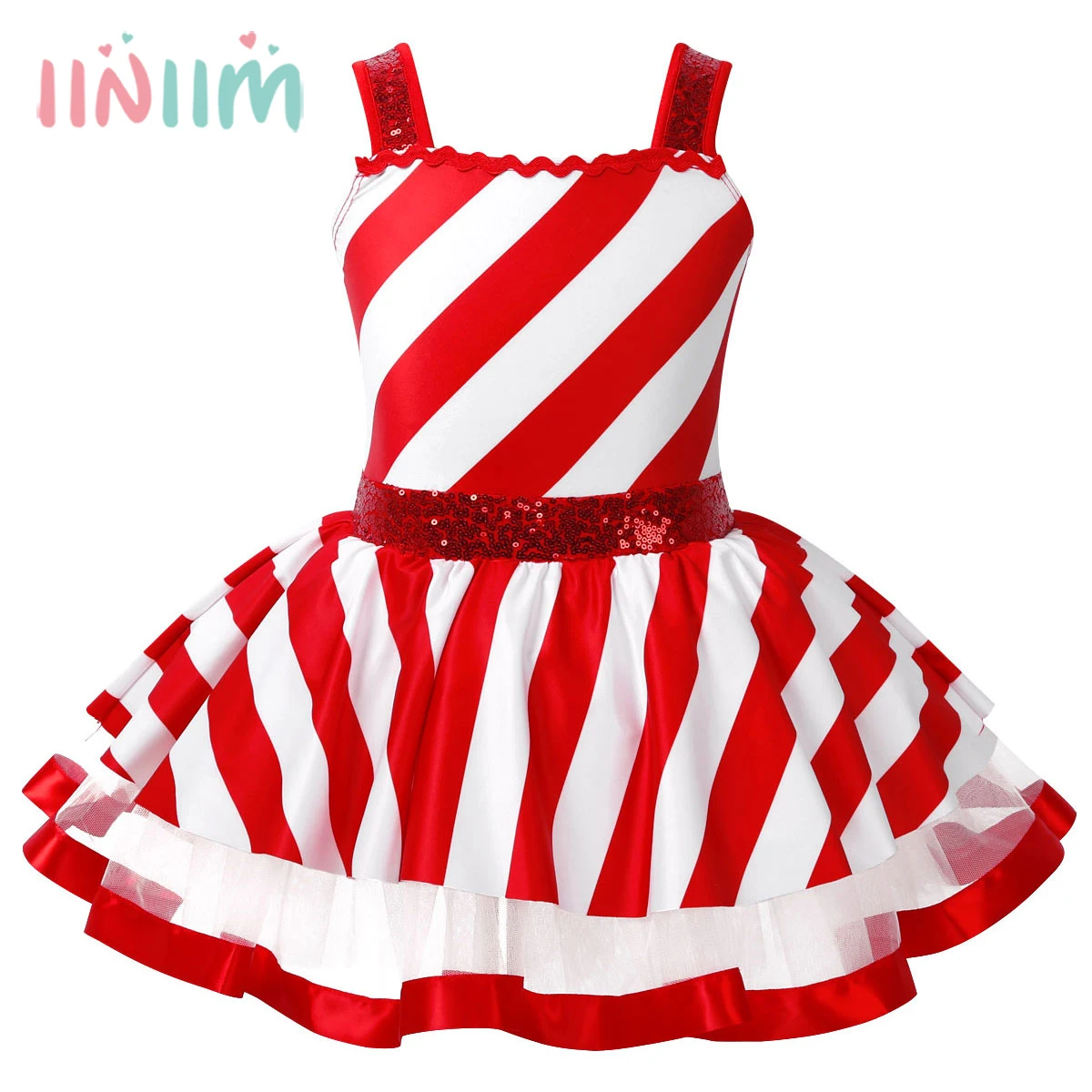 

Kids Christmas Dress Girls Sleeveless Shiny Sequins Striped Dance Ball Gown Child Ballet Tutu Stage performance Leotard Dress