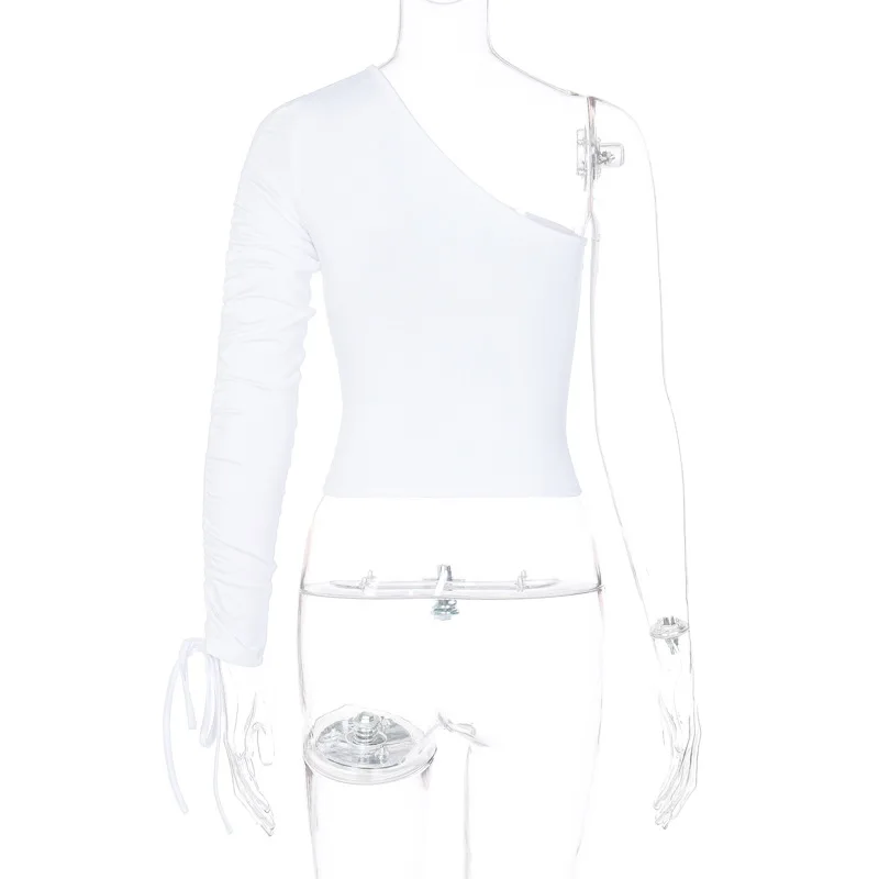 Женская Сексуальная футболка на одно плечо с длинным рукавом шнуровке черная