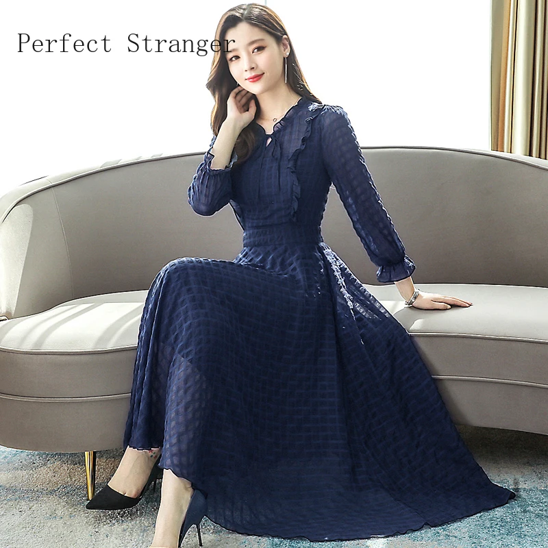 Женское шифоновое платье с оборками длинное длинным рукавом весна-лето 2021 |