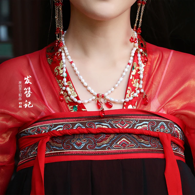 Single necklace Традиционная китайская шпилька для волос аксессуары одет классический в стиле ханьфу повязка на голову с кисточками красный Корона для волос заколка для волос шпилька, которая сотрясается при ходьбе - Цвет: Single necklace