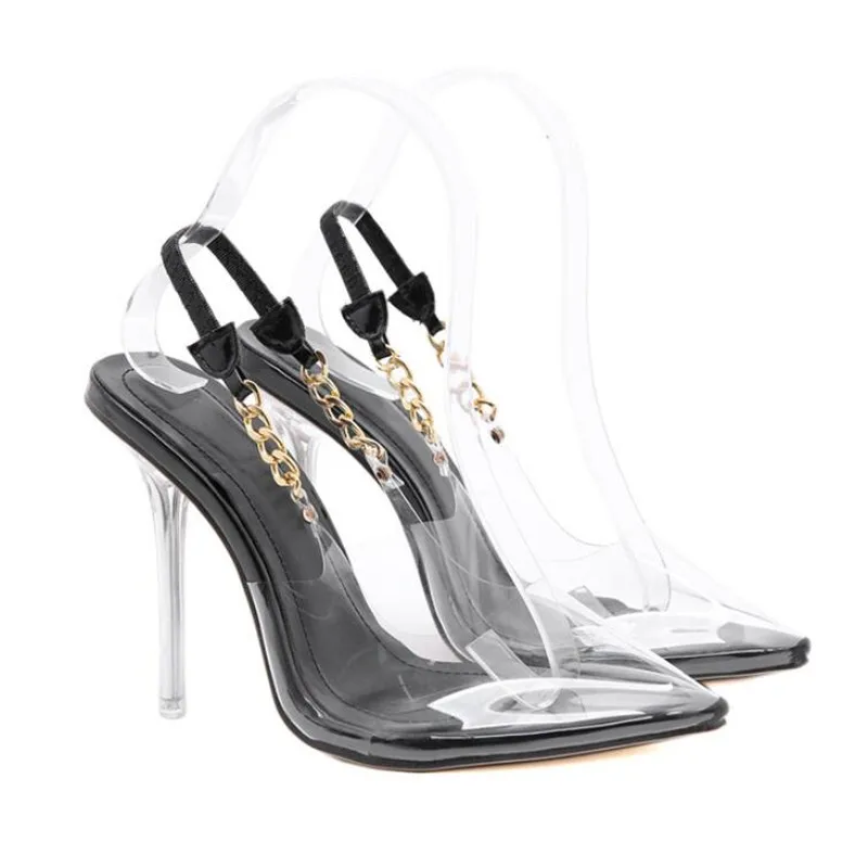 

2021 new hot sale net red sexy metal chain ladies sandals women's shoes high quality amazing shoes 11CM high heels 4-9 10