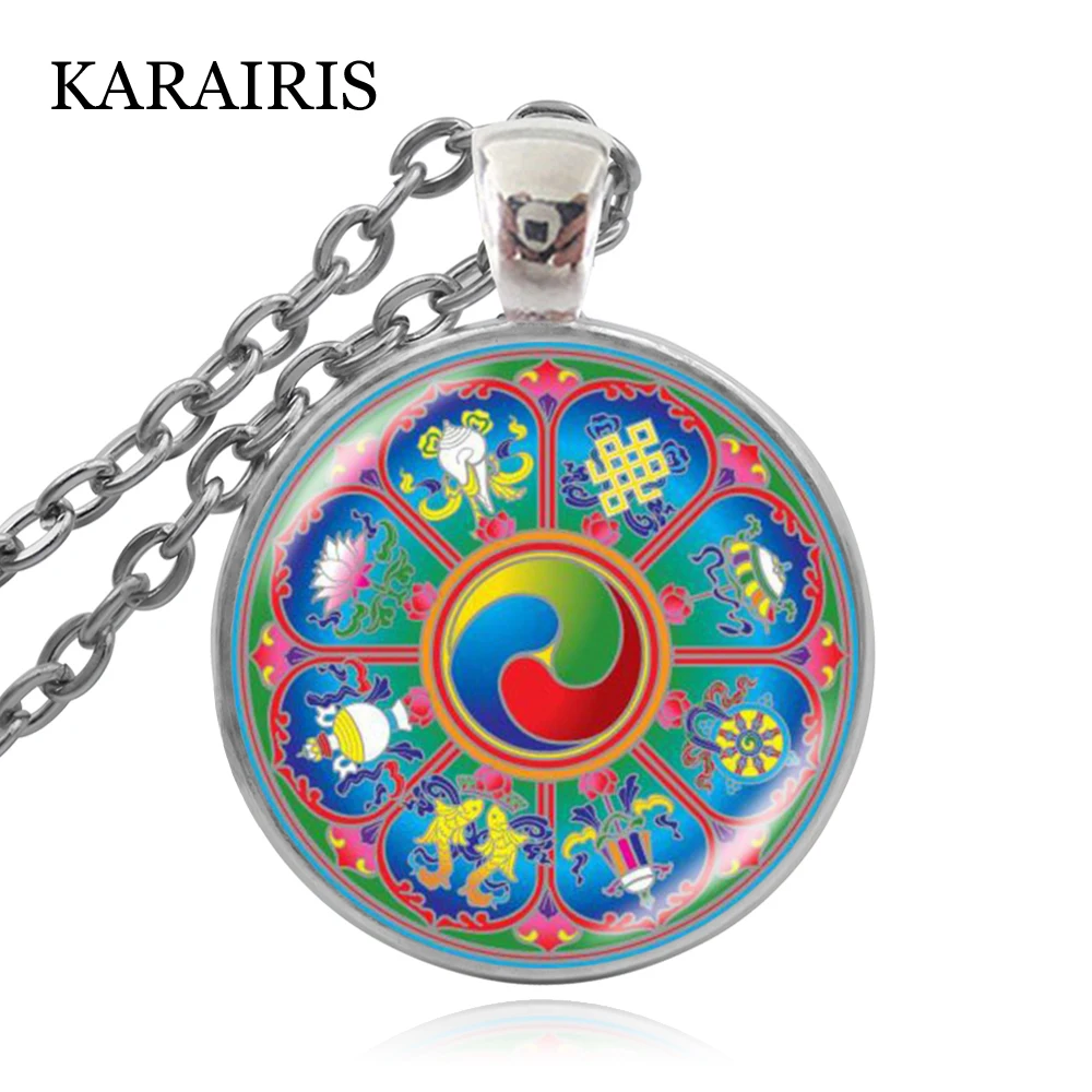 

KARAIRIS Fashion Secret Tibetan Buddhist Sects Necklace Sacred Geometry Glass Pendant Long Chain Jewelry Wholesale