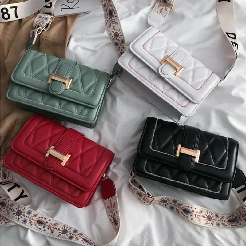 

2021 new small bag trend western style broadband messenger bag rhombic embroidery thread simple one-shoulder small square bag