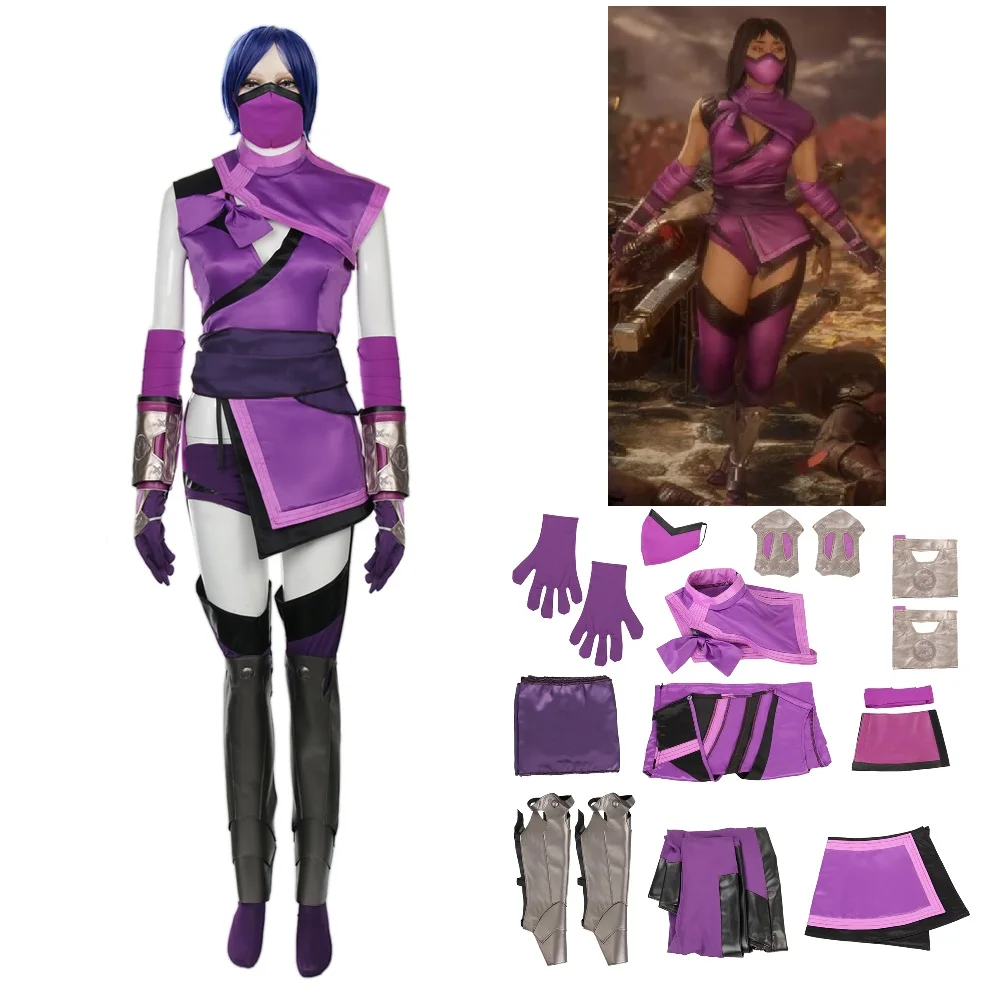 Game Mortal Kombat Mileena Cosplay Costume Full Set Sexy Purple Color Uniform for Women Halloween Cosplay Outfits
