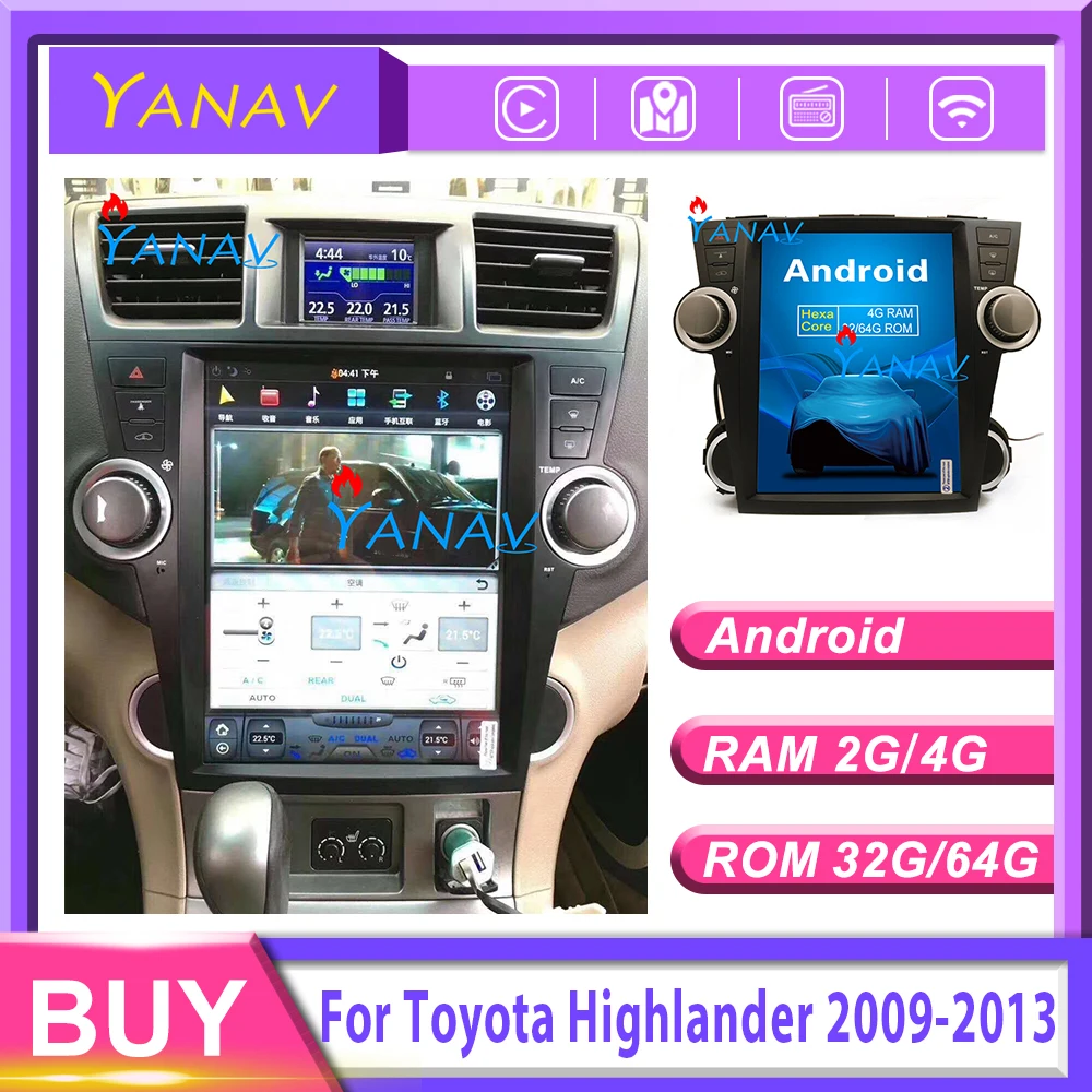 

Автомобильный GPS-навигатор для Toyota Highlander 2009-2013, автомобильный радиоплеер, мультимедийный плеер 12,1 дюйма, вертикальный экран, Android, автомобил...