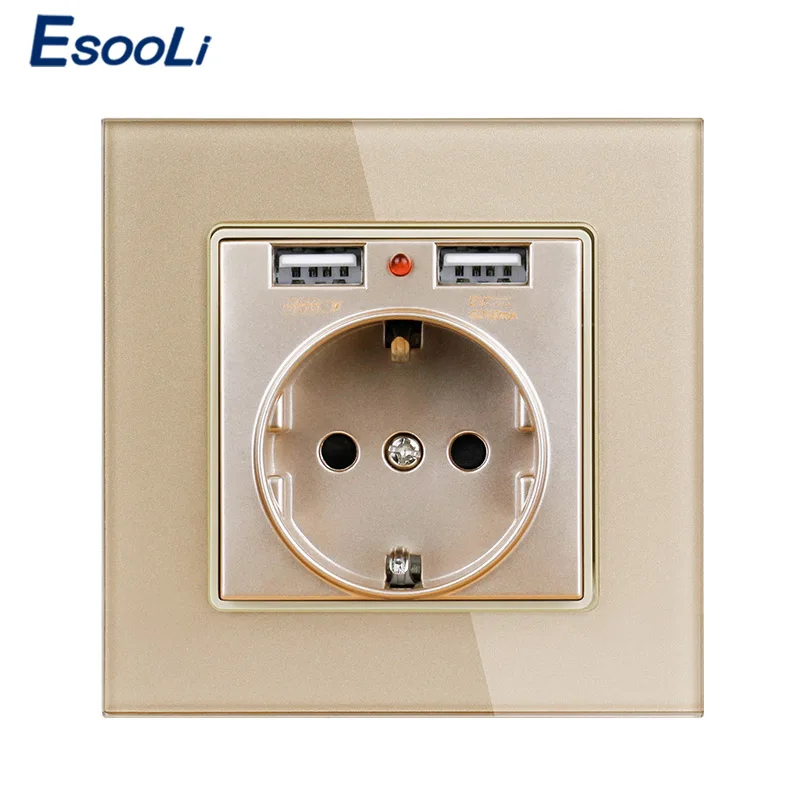 Esooli белая Хрустальная стеклянная панель двойной usb зарядный порт 2.1A 16A Россия