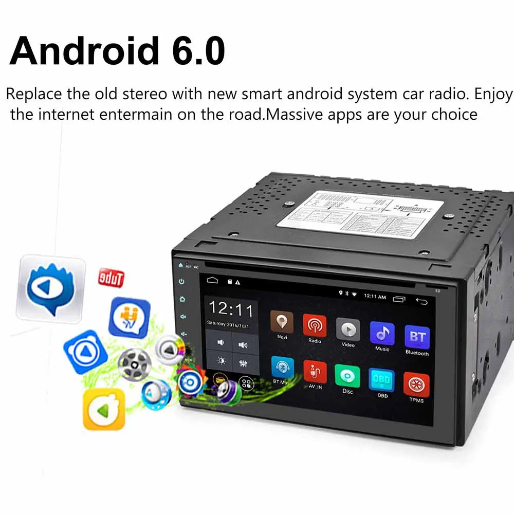 Универсальная магнитола 6 2 дюйма 2DIN с GPS BT 1080P MirrorLink RDS для планшетов Toyota Volkswagen