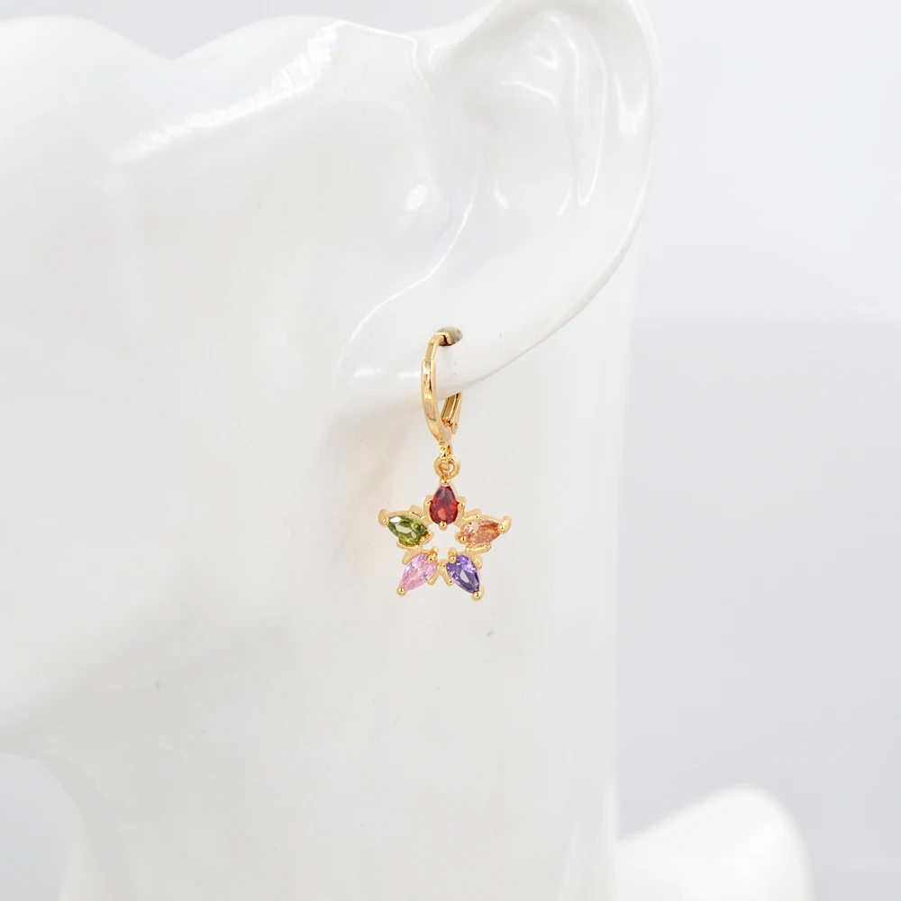 Женские Разноцветные серьги подвески с фианитом золотые в форме звезды