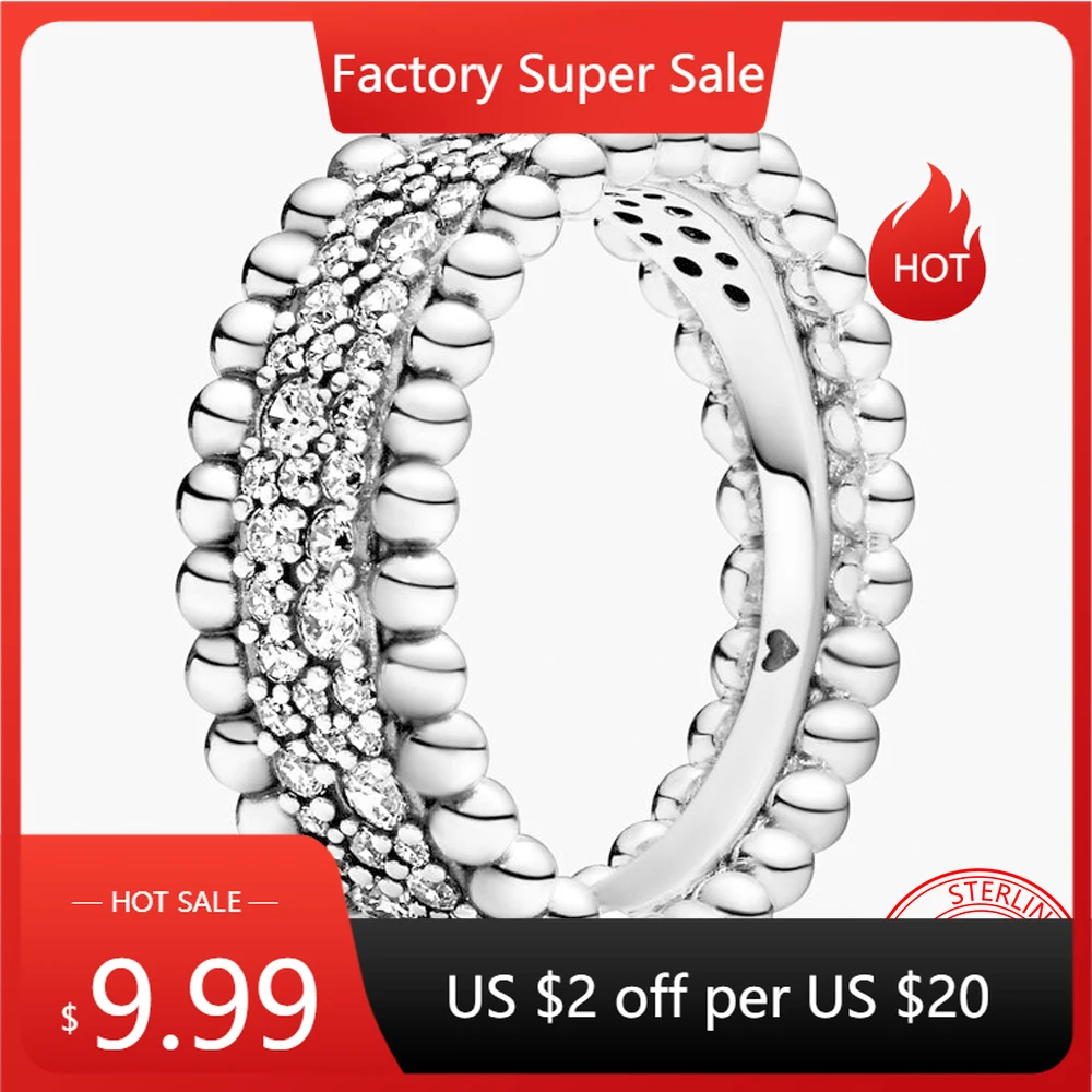 

New Arrivals 925 Sterling Silver Pan Beaded Pavé Round Band Ring Exquisite Gift for Women