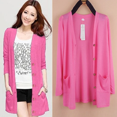 Женский Длинный Кардиган с длинным рукавом повседневный тонкий трикотажный