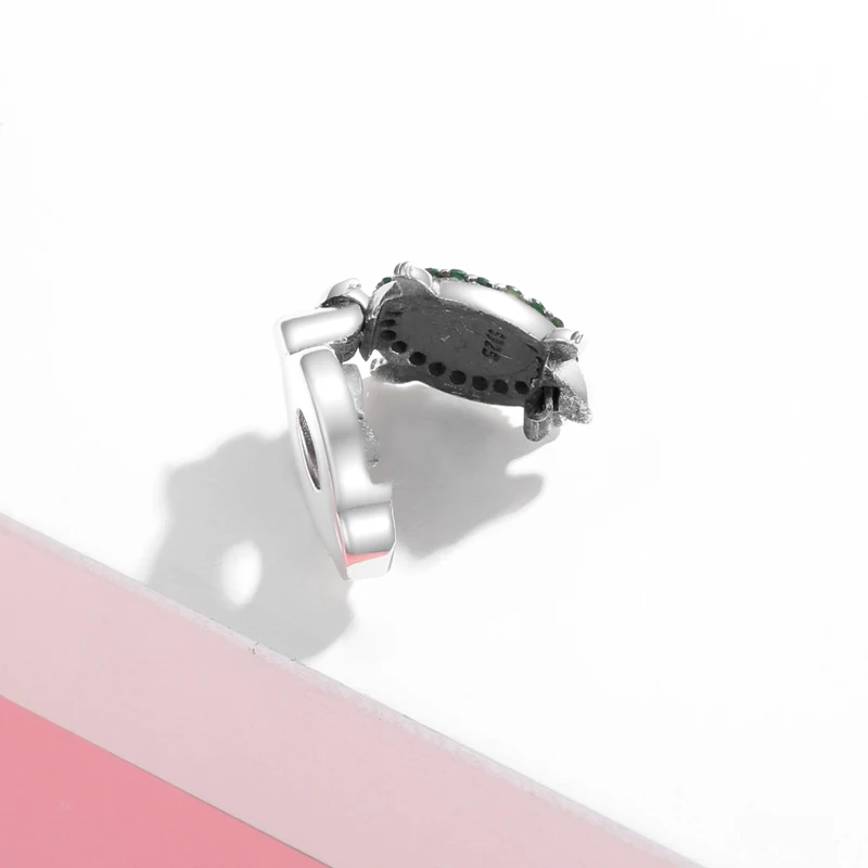 

Genuine 925 Sterling Silver Cute Turtle Green Enamel Zircon Clip Beads Charm Fit Original Reflection Charm Bracelets DIY Jewelry