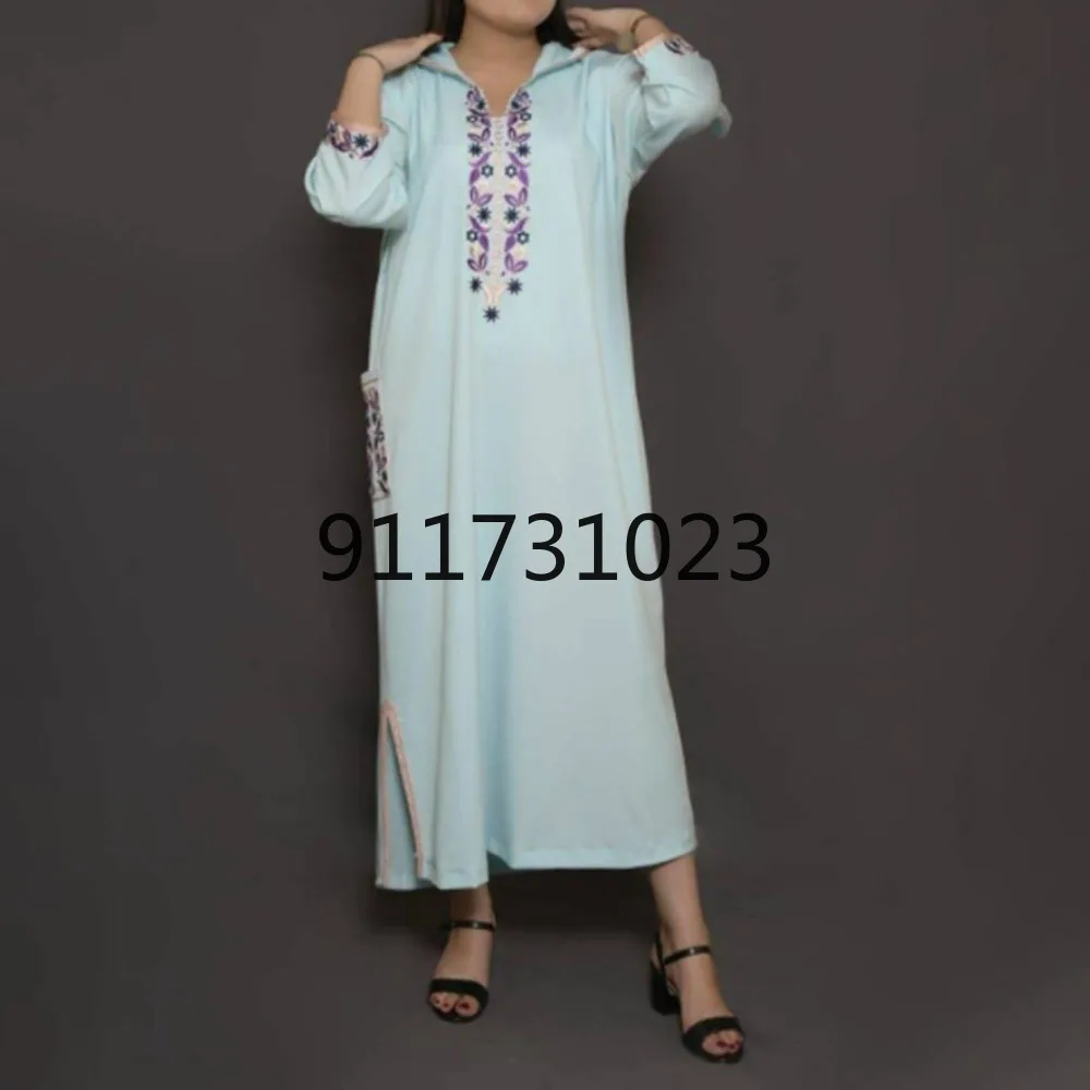 Женское платье с вышивкой и длинным рукавом повседневное свободное однотонное в