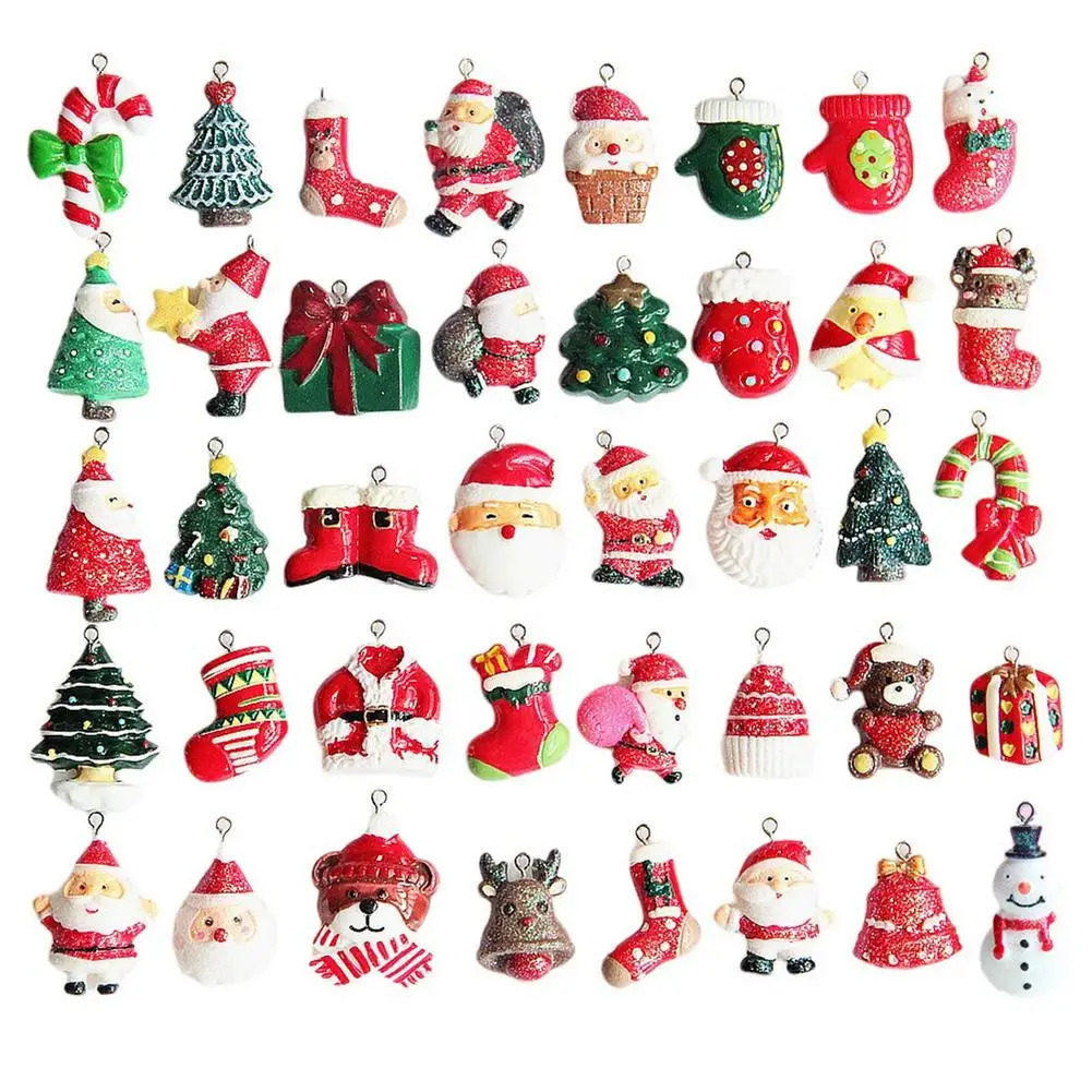 

40 Pieces Mixed Christmas Pendant Durable Mixed Christmas Charms Resin Christmas Ornaments For Jewelry Bracelet Necklace Earri