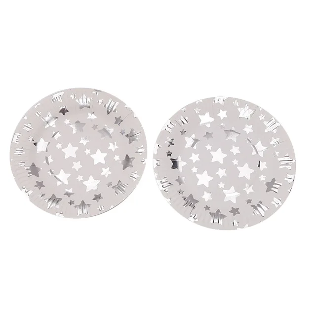 Silver Star 10Pcs 10 шт золотые, серебряные, в горошек, со звездами, для дня рождения, свадьбы, вечеринки, принадлежности для украшения, одноразовые бумажные тарелки и стаканы, бумажные соломинки, для детского душа - Цвет: Silver Star 10Pcs
