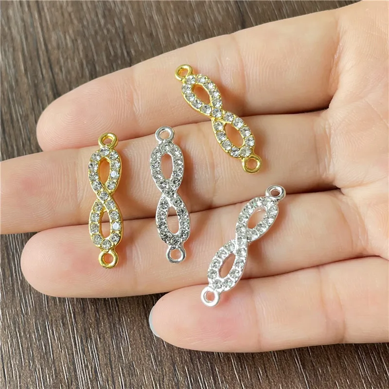 

JunKang alloy silver gold inlaid glass rhinestone figure 8 connecting buckle DIY bracelet jewelry crafts making supplies