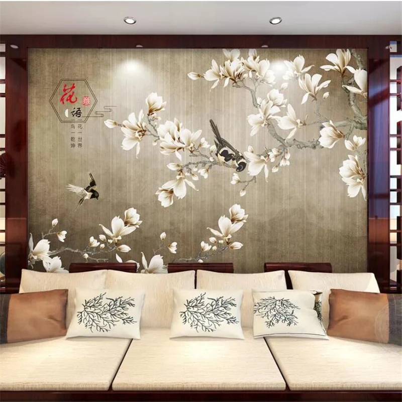 Пользовательские обои 3D Роспись Новинка китайская Ручка Цветок Птица белая