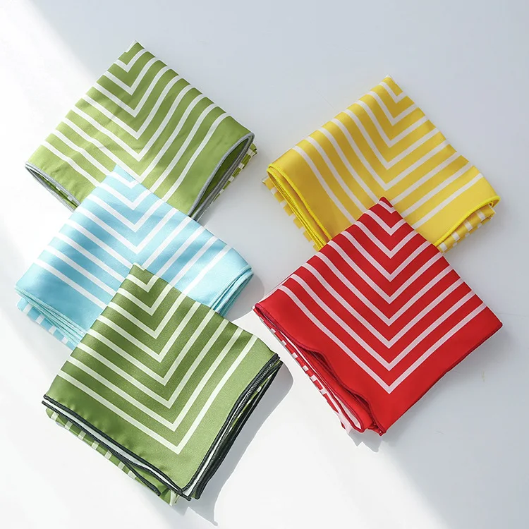 

Yishine 70x70CM 5 Colors Women Polyester Scarf Simple Style Striped Prints Summer Satin Wraps Rhombic Scarves Shawl