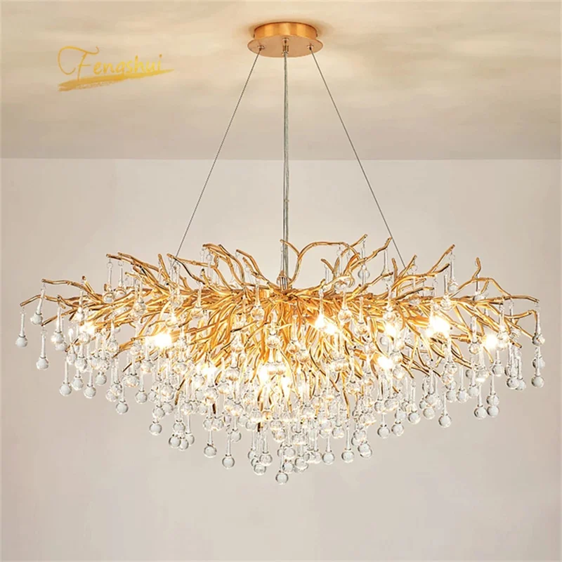 

Nordic Luxury Crystal Chandeliers Lighting Gold Villa Large Lustre Chandelier for Living Room Hotel Hall Art Decor Pendant Lamps