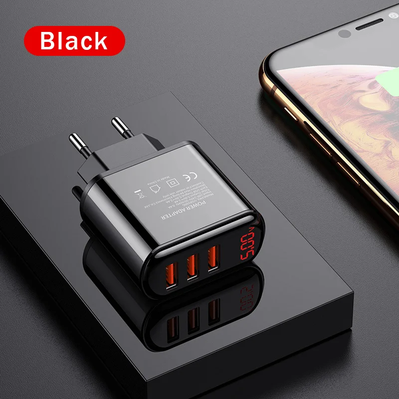 EU Black Светодиодный дисплей EU US 3 порта USB зарядное устройство 3 А USB ЗУ для мобильного телефона Быстрая зарядка настенное зарядное устройство для iPhone 6 samsung Xiaomi LG - Тип штекера: EU Black