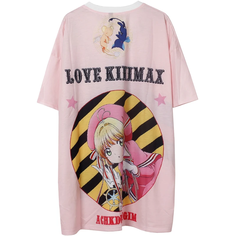

2020 summer Korean version of the middle and long cartoon print loose wild was thin short-sleeved t-shirt top women