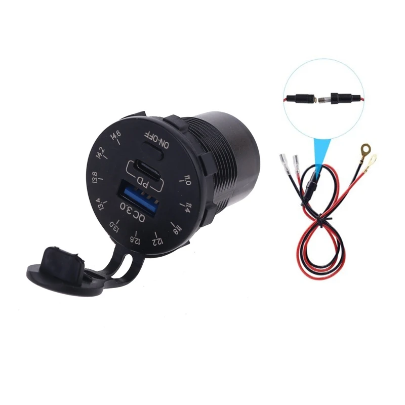 

Waterproof 12V Quick Charge QC3.0 USB 18W Type C PD Car Charger with LED Voltmeter Switch for SUV Motorcycle Marine Boat