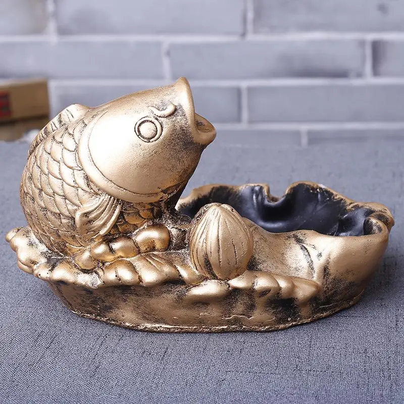 

Resin Lotus Shape Multi-Functional Office Ashtray Chinse Gold Fish Home Ashtray Creative Personality Trend Smoking Accessories