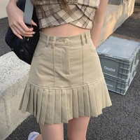 high street apricot retro women pleated skirt summer fashion uniform high waist mini skirts female spice girls short skirt