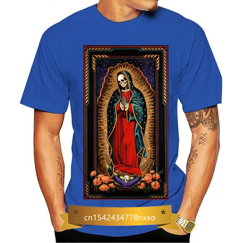 

New T Shirts Print La Santa Muerte Saint Death Crew Neck Short Sleeve Mens Tee tripulação pescoço manga curta dos homens t