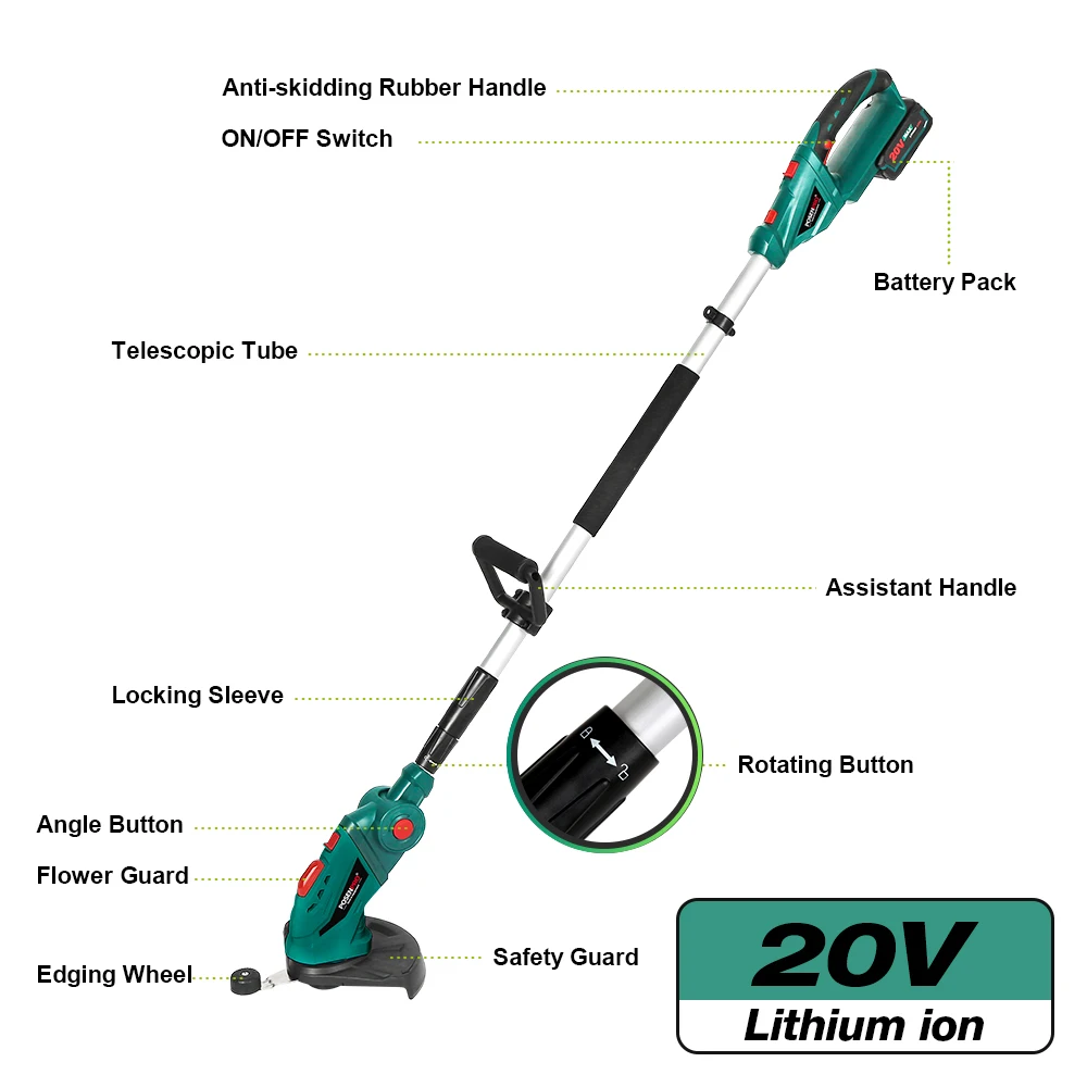 20V Cordless Grass Trimmer With 2.0Ah Battery Tap Spool Household Grass Cutter Cordless Hedge Trimmer Replacement Trimmer Head