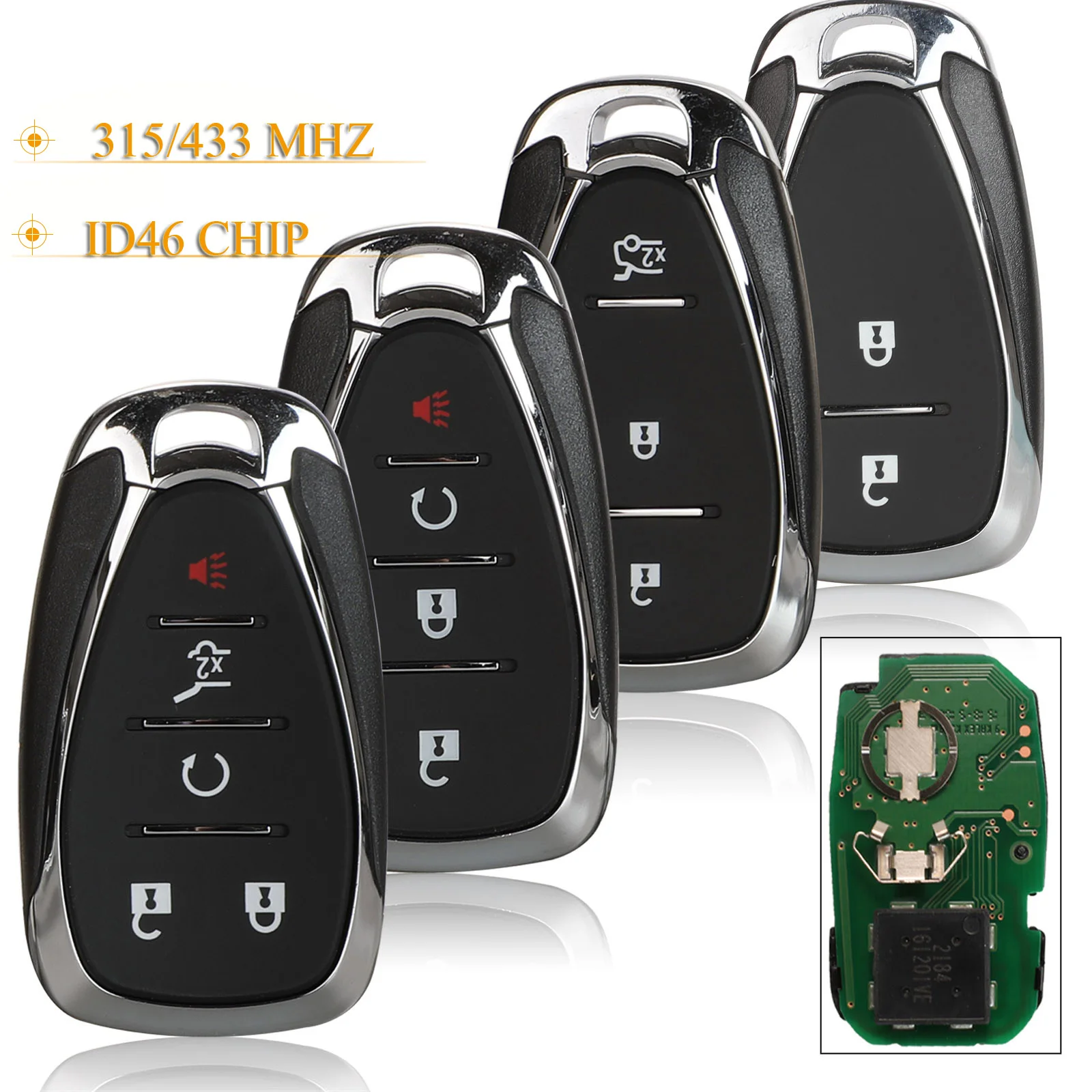 

Kutery 5pcs 2/3/4/5 Buttons Car Remote Key ID46 HYQ4AA 315Mhz, HYQ4EA 433Mhz For Chevrolet Cruze Camaro Malibu Equinox Spark