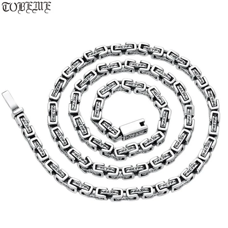 

5mm 100% 925 Silver Tibetan Six Words Proverb Necklace Power Dragon Man Necklace Punk Jewelry
