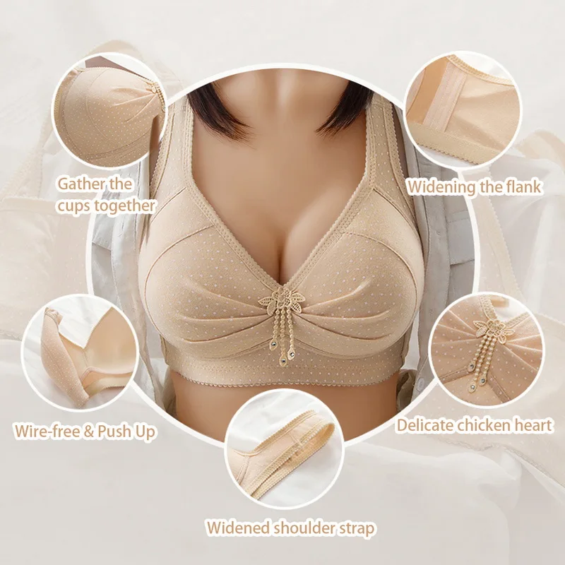

Women Back Buckle Cotton Bra Wire Free Plus Size Underwear Widened Shoulder Straps Brasieres Comfort Breast Female