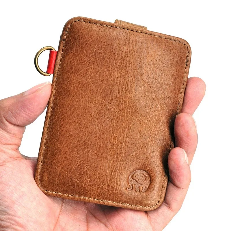 Коричневый тонкий чехол для карт кожаный кошелек мужчин и женщин двойной