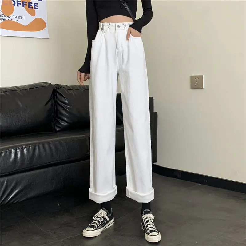 

Jeans women's straight tube loose 2021 new high waist slim versatile wide leg big size fat mm pants women's spring