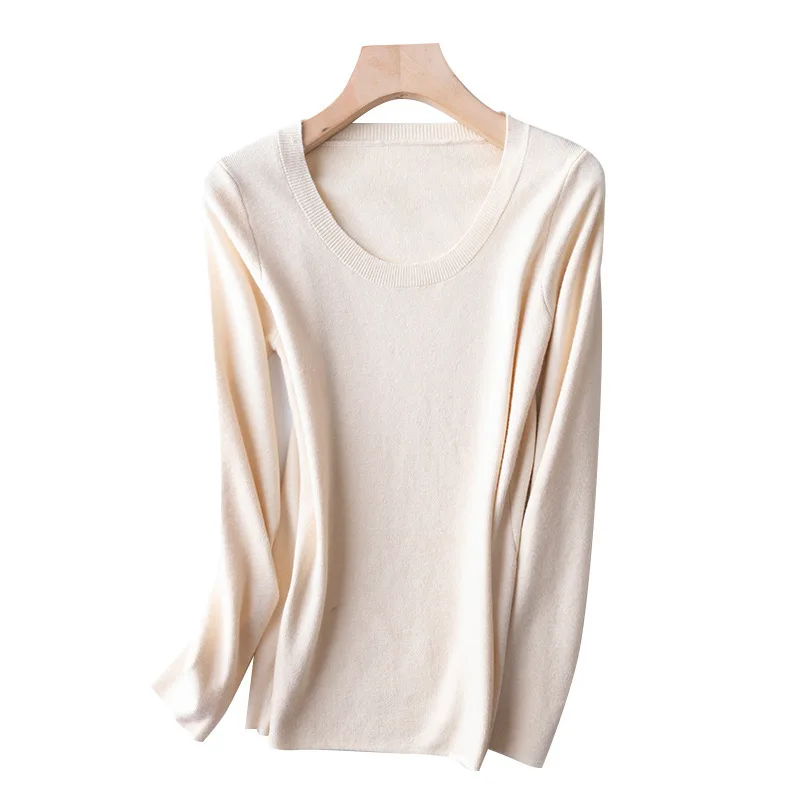 

Spring 2021 New Women's Round Neck Knit Sweater Simple In Solid Color Casual Fashion Versatile Base Shirt Stretch Slim Blouse