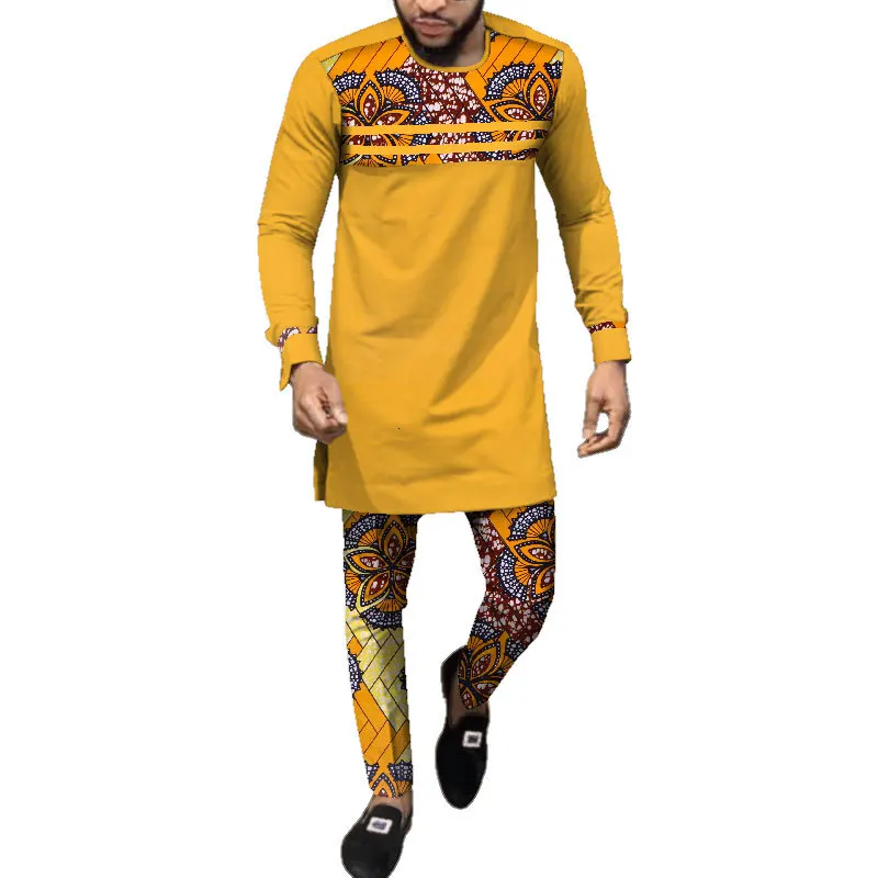Men Long Sleeve Shirt & Long Pant Suit 2020 Male Fashion Patchwork Men Spring Autumn african men clothing plus size sets S-6XL