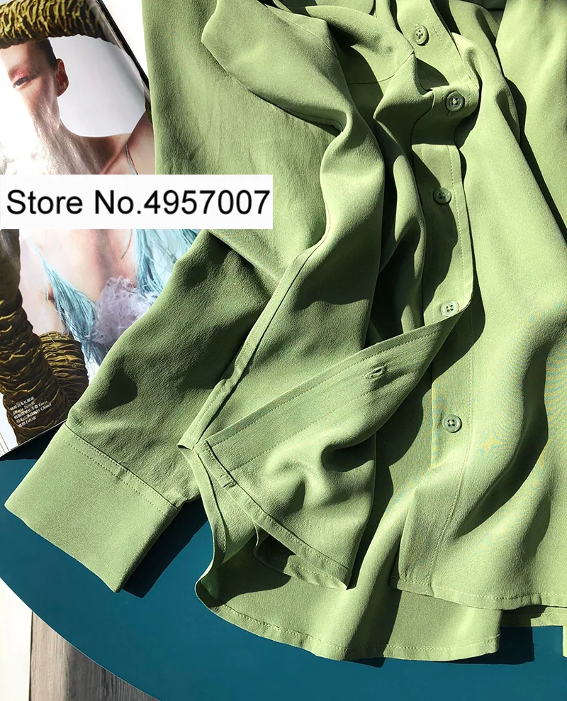 Женская шелковая рубашка ElfStyle однотонная блузка синего/бежевого/зеленого цвета