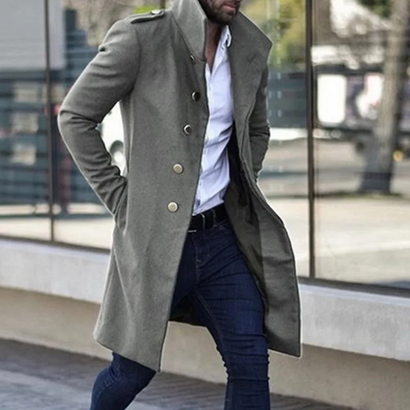 Мужской облегающий Тренч Повседневная Длинная ветровка в винтажном стиле