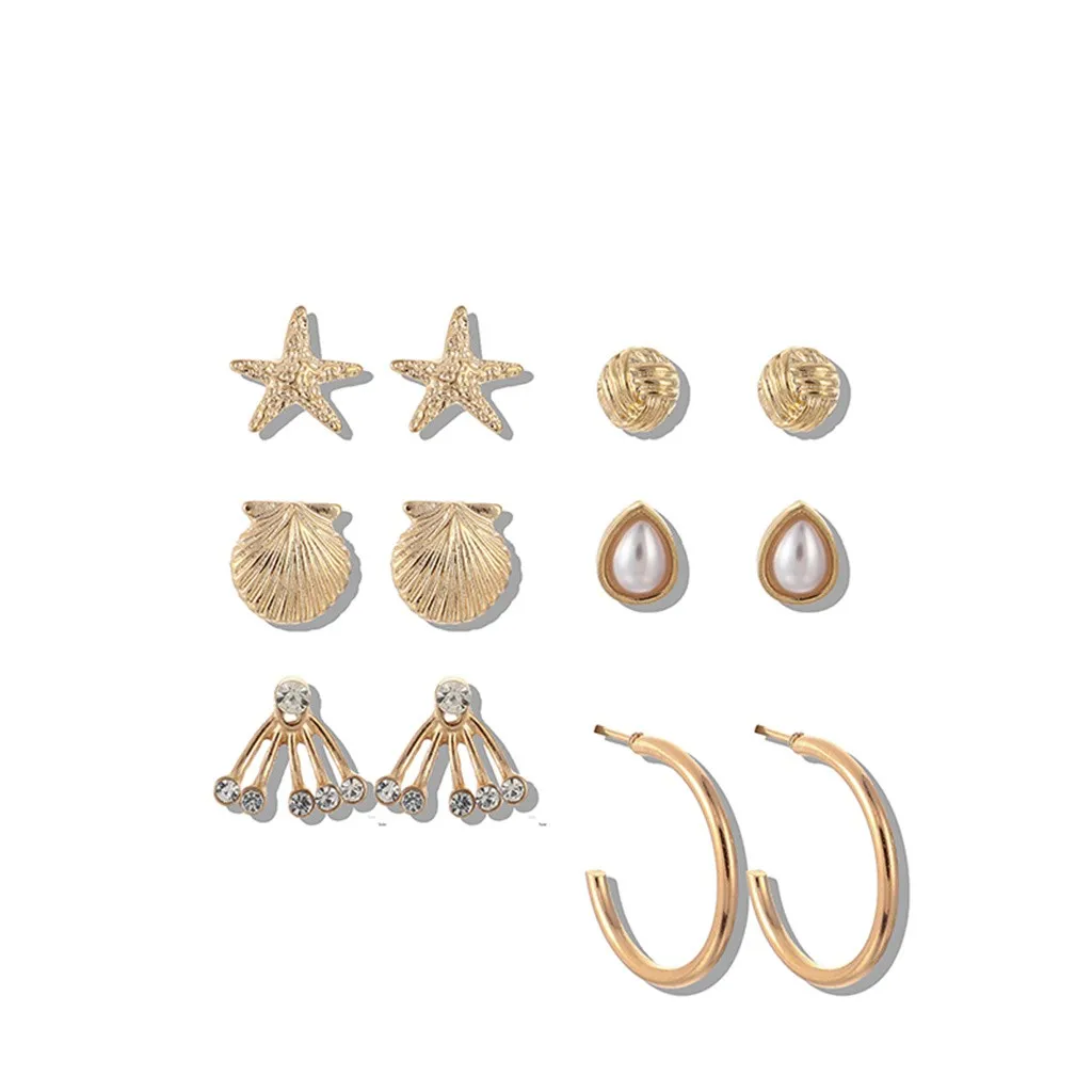 6 пар/компл. жемчужная раковина Морская звезда серьги наборы для Новинки женщин