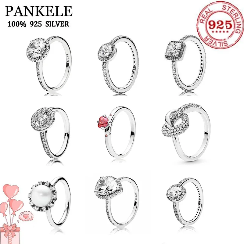 

2021 New Original 925 Sterling Silver Knotted Heart Symbol Of Love Crystal pandora Ring For Women Wedding Party fashion Jewelry