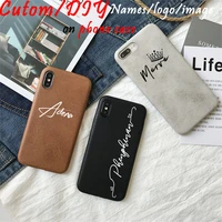 custom name logo photo on cases for iphone 11 pro max case luxury leather pu soft cover 12 phone xsmax xr x 6 7 8plus retro