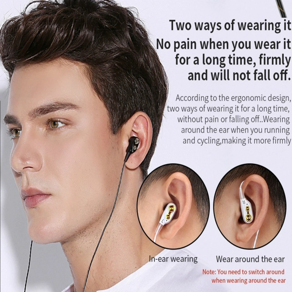 HiFi Wired Earphone Dual-Dynamic Quad-core Speaker 3.5mm In-ear earbuds with Microphone and Volume Control for Smart Phones MP3 |