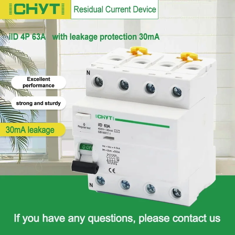 AC 4P Φ 63a 30ma RCD 380V 400V устройство для остаточного тока дифференциальный выключатель